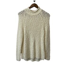 Vtg Cream Chunky Nubby Knit Roll Neck Sweater Size S Cozy Cottagecore Pullover